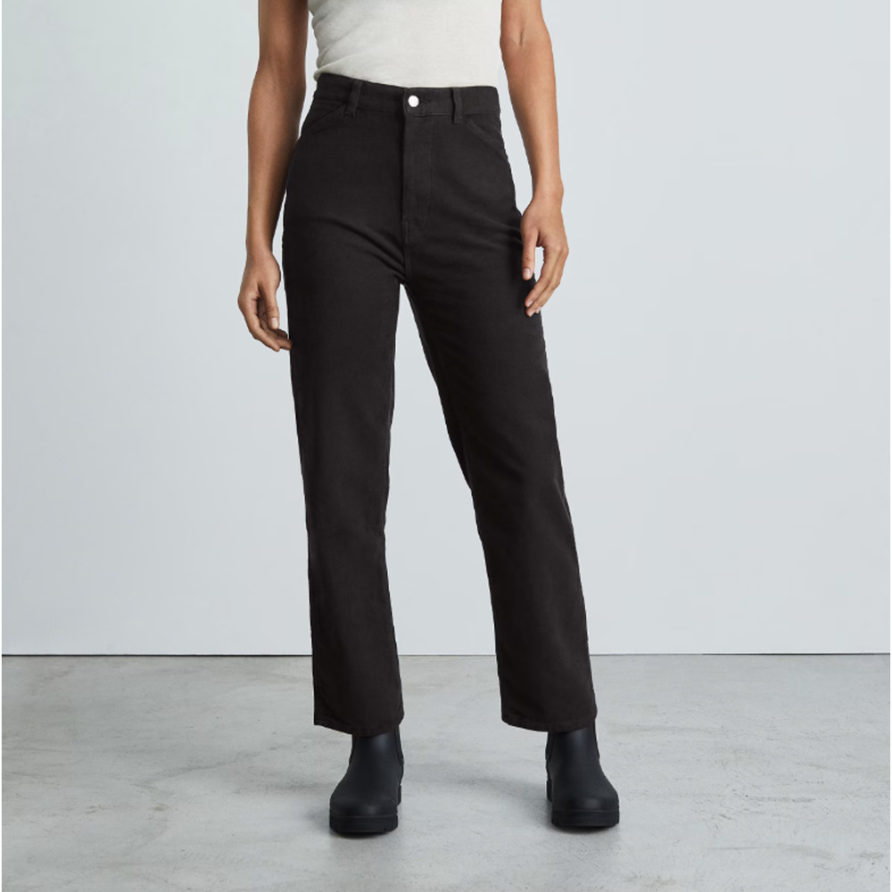 Everlane Womens The Moleskin Way-High Pants Sz 0 Organic Cotton Black NWT
